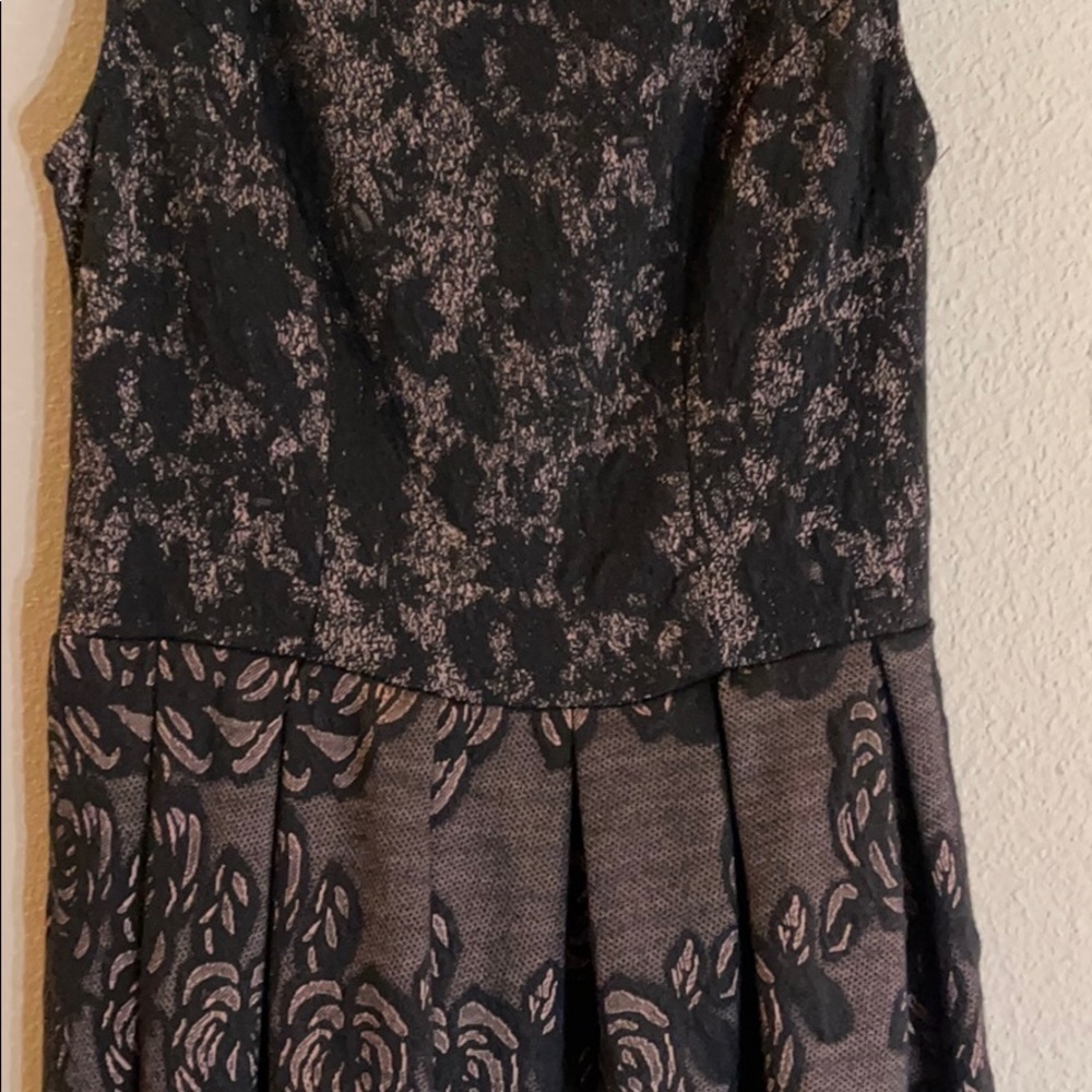 Sleeveless black pink dress roses zip back size S jacquard - Picture 3 of 10